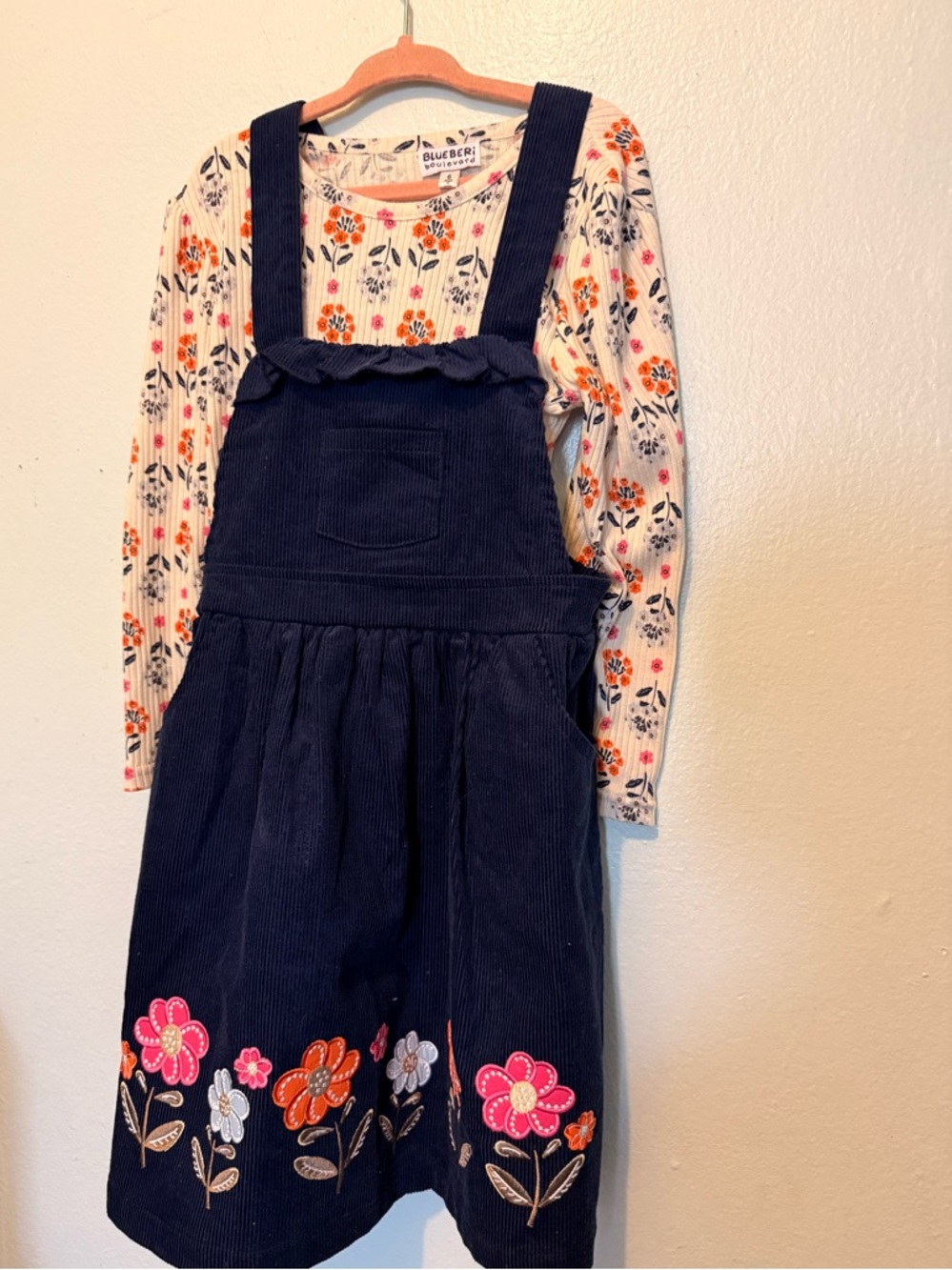 Blueberi Boulevard Girls Embroidered Corduroy Jumper Set | Size 6